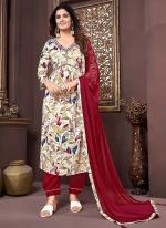 Rayon Maroon Festival Wear Printed Readymade Kurti Set